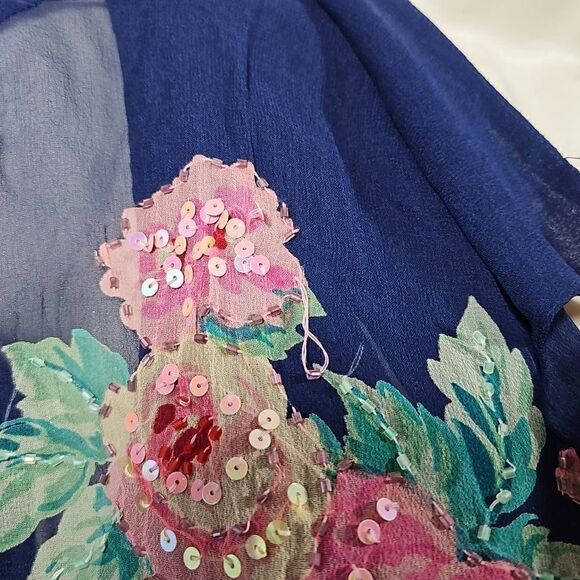 Vintage Robbie Bee 100% Silk Sequin Floral Accent 2 Piece Blue Dress and Blouse - Picture 12 of 16